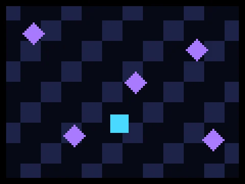 Crystal Collector retro arcade game showing a tiled maze with glowing crystals to collect and a player marker