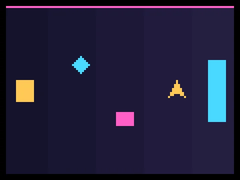 High Score Hero retro arcade game showing five vertical panels each showing a different arcade challenge