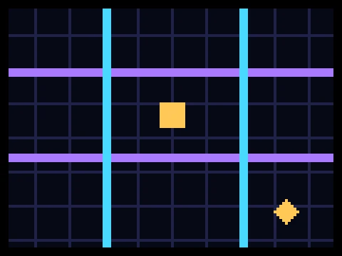 Laser Grid retro arcade game showing a grid crossed by horizontal and vertical laser beams with a player marker between them
