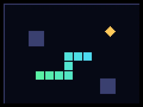 Neon Snake Arena retro arcade game showing a growing segmented trail in a walled arena with an energy node