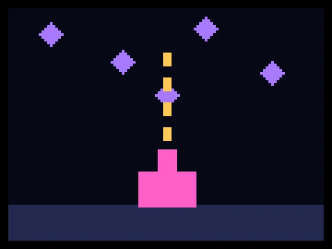 Pixel Defense retro arcade game showing a base at the bottom of the screen firing upward at descending enemies