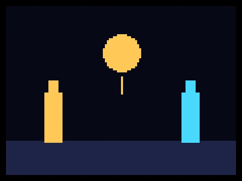 Pixel Duel retro arcade game showing two facing figures with a signal light between them