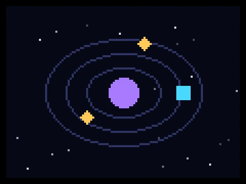 Retro Orbit retro arcade game showing a craft orbiting a central body across three concentric rings