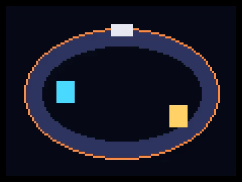 Retro Racer retro arcade game showing a top-down oval circuit with two cars and a start line